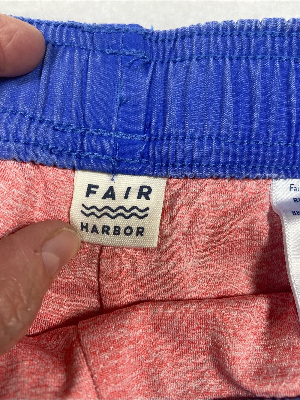 Fair Harbor Men's Blue & Red Swim‎ Trunks with Drawstring Beach Coastal Pool
